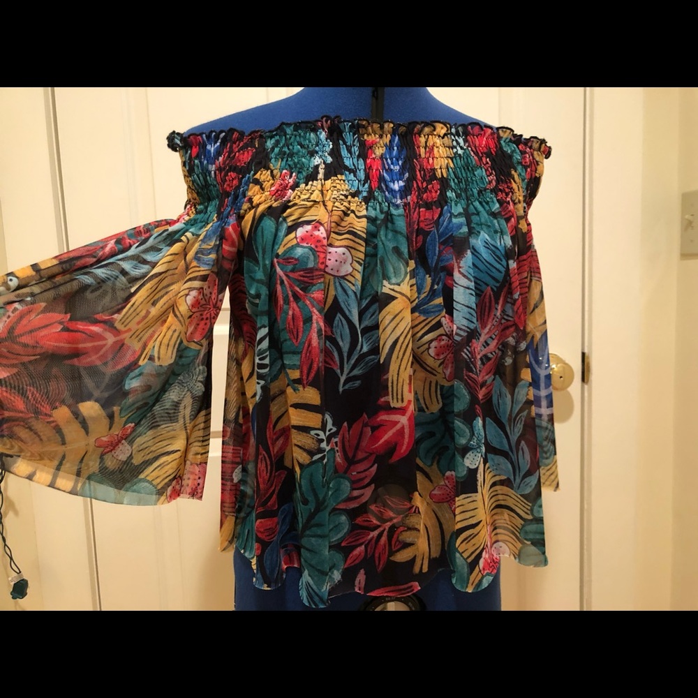 Rainbow tropical top - sheer